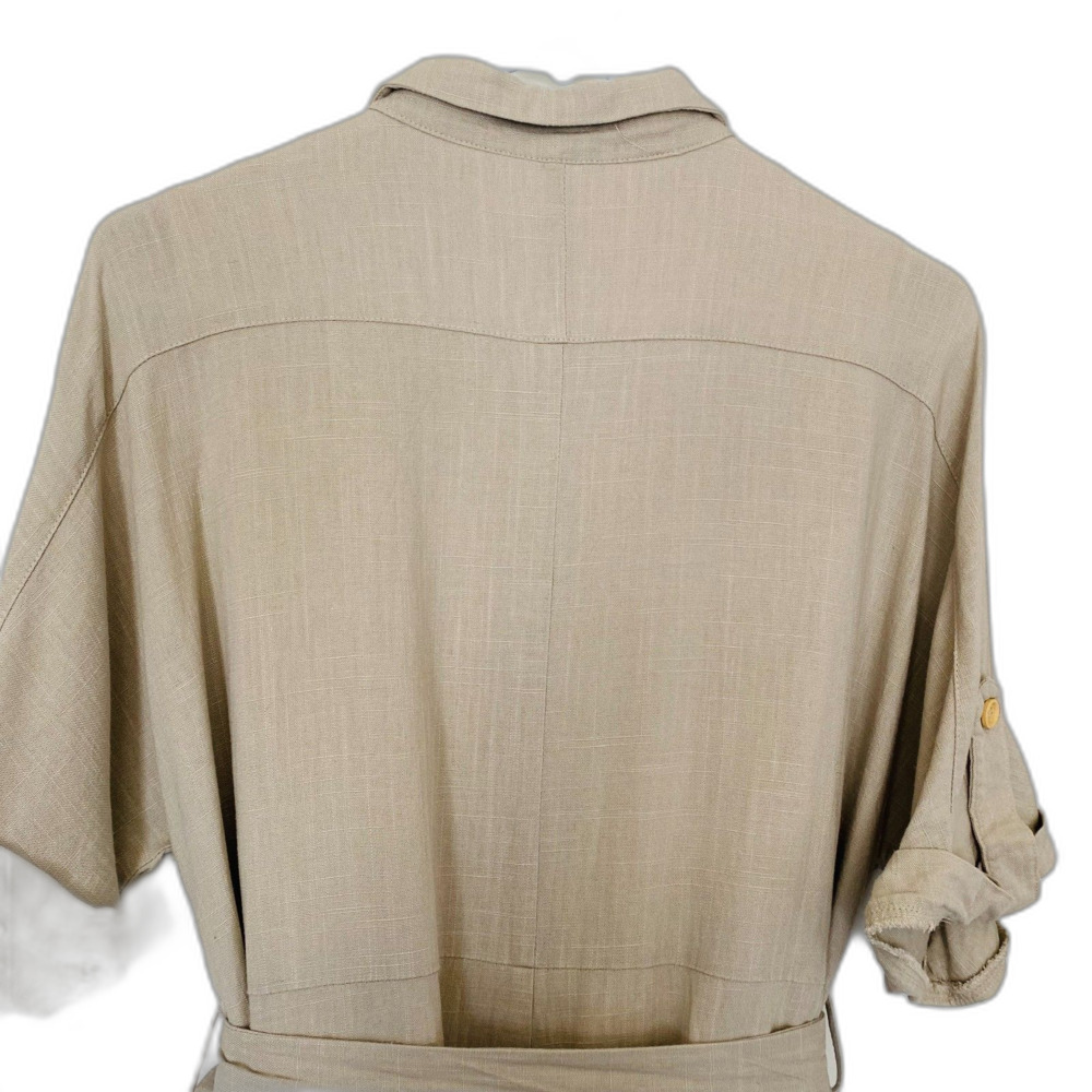 MABLE Tan Linen Blend Pocket Belted Summer Vacation Cruise Beach Romper Size M - Picture 8 of 10